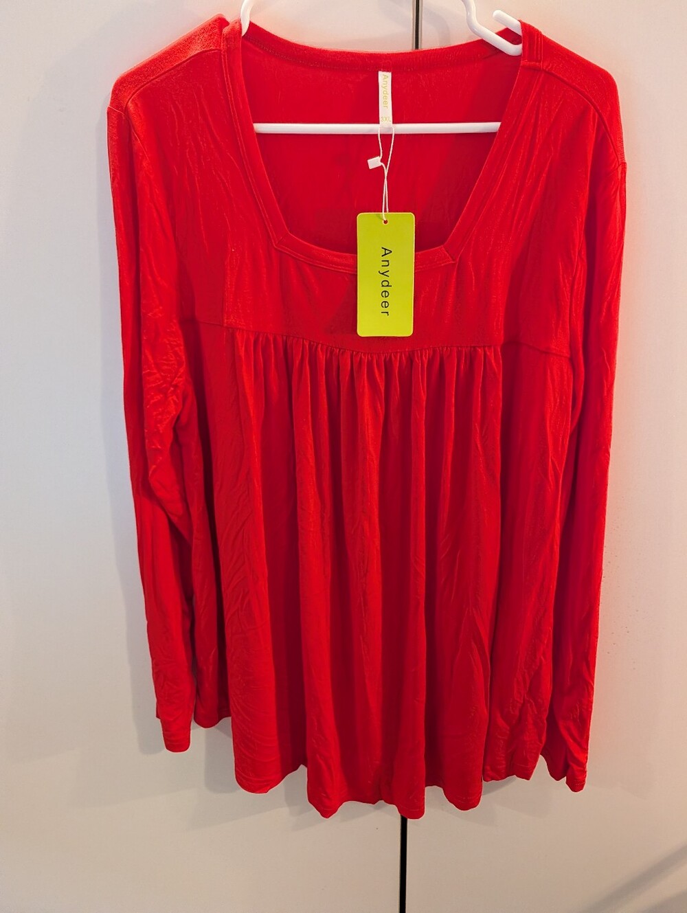 Anydeer Women’s 3XL Red Long-Sleeve Gathered Neck Tunic NWT